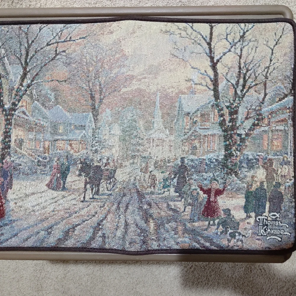 NEW Thomas Kinkade Padded Floor Mat Winter Town Scene 17.5 x 25